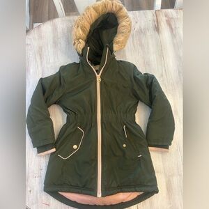 Michael Kors Dark Green Girls Size 8 Ski Jacket with Faux Fur Hood